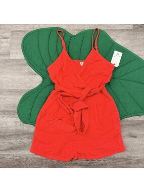 Billabong Womens Small Linger On Romper Red Orange